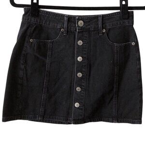 American Eagle Solid Black Jean Mini Skirt Size 2